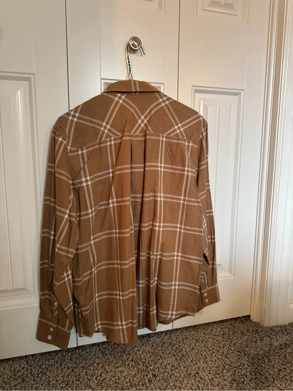 J. Crew Tan and White Plaid Button-Down Shirt